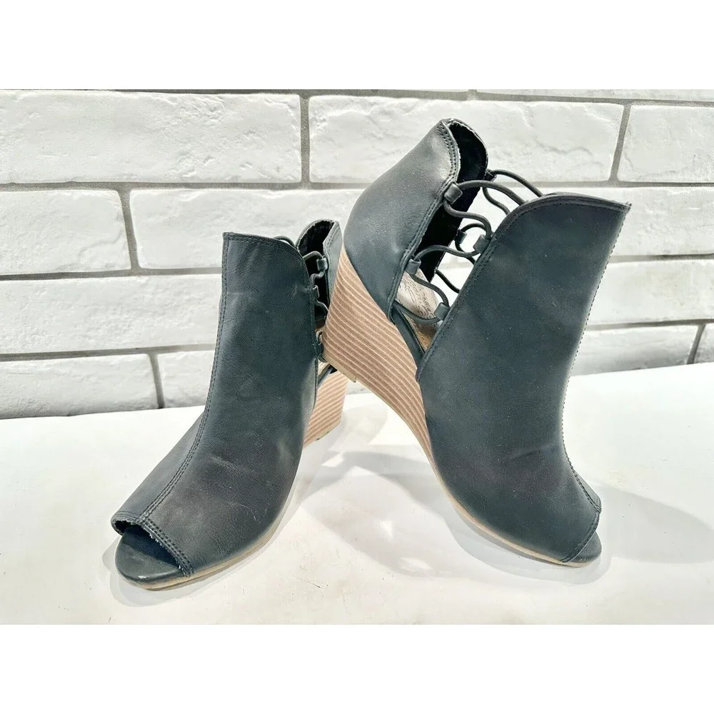 Sugar Black Wedge Heel Sandal‎ Bootie Shoes Women's 6.5 ~ Retail $70